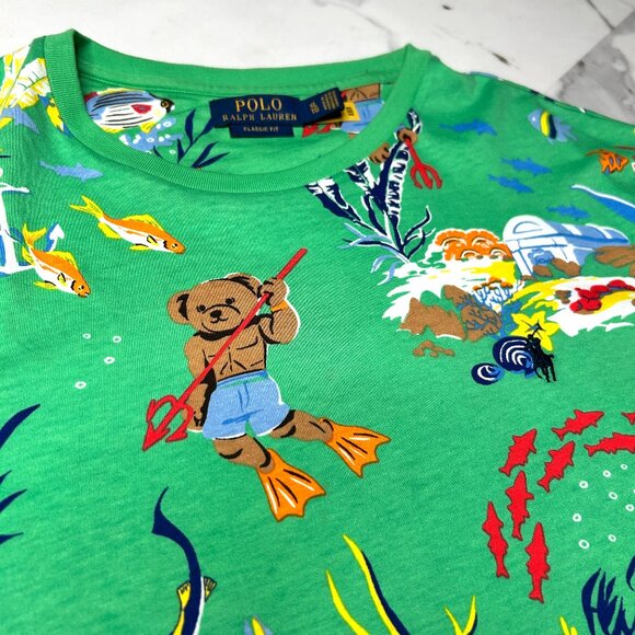 Polo Ralph Lauren Men's Green Underwater Polo Bear Graphic Shirt Size XL - Picture 2 of 5